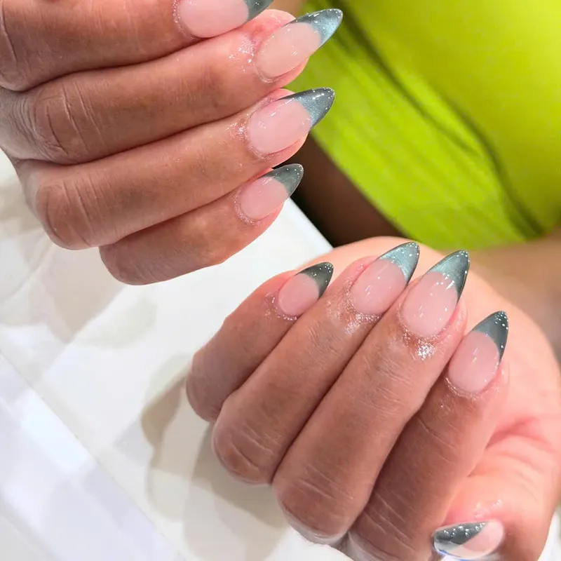 Grey glitter stiletto nails by LENA Nails & Beauty, nail salon in Da Nang
