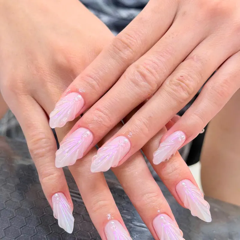 Pink and white ombre coffin nails by LENA Nails & Beauty, nail salon in Da Nang